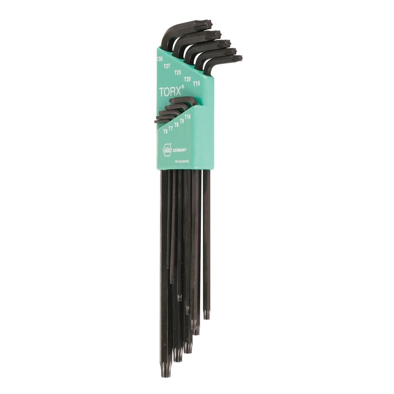 Wiha 36698 Torx L-Key Set, 10 Piece, T6â€“T30, Extra-Long Reach, Black Oxide, CRM-72 Tool Steel